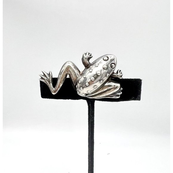 Jewelry - Vintage Sterling FROG Brooch Pendant Pin Figural Puffy Spotted Marked 925 Silver